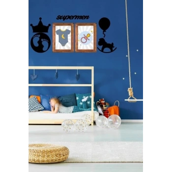 heyf HEYF® DECO103 Supermen Dekoratif Duvar Süsü Tablo Aksesuar Ahşap Tasarım Hediye Pano Sticker Seti