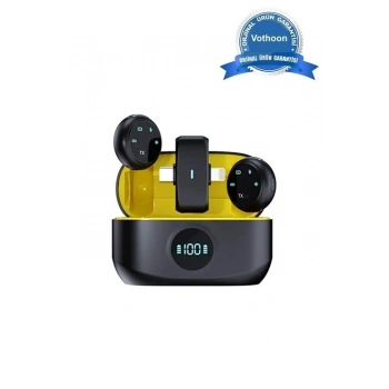 HEYF Kablosuz Profesyonel İkili Yayın Yaka Mikrofonu Şarj Kutu Mıknatıslı Typce Lightning Çıkış Mikrofon