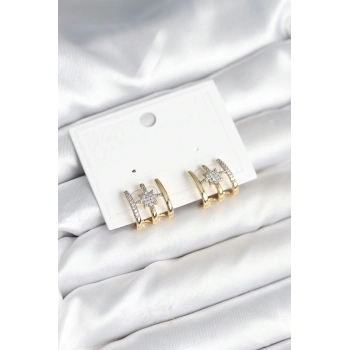 HEYF Kaburga Model Kutup Yıldızı Detaylı Gold Renk Kadın Küpe