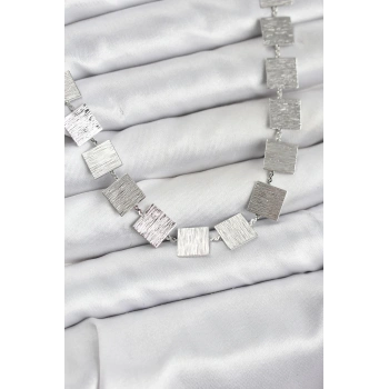 HEYF Kare Plaka Model Gümüş Renk Kadın Kolye