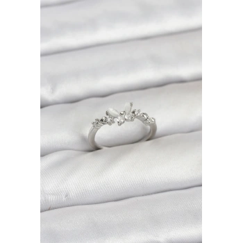 HEYF Kelebek Model Gümüş Renk Pirinç Kadın Yüzük