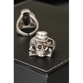 HEYF Kuru Kafa Tasarımlı Eskitme Gümüş Renkli Ayarlamalı Model Erkek Yüzük