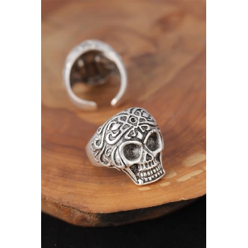 HEYF Kuru Kafalı Gümüş Renk Erkek Yüzük
