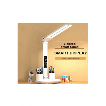 HEYF Led Dokunmatik Katlanabilir Masa Lambası Takvim Sıcaklık Saat Şarjlı Masa Lambası