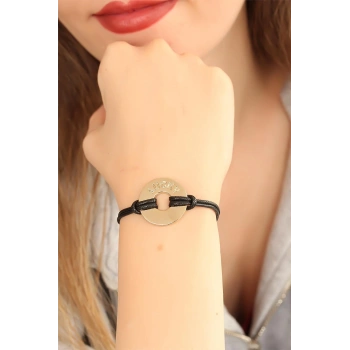 HEYF LUCKY (Şanslı) Siyah Deri İpli Unisex Mood Bileklik
