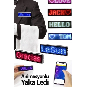 HEYF Matrix Kayan Led Yaka Rozeti Mobil Kontrollü Dijital Etiket 9×3cm