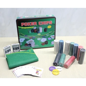 HEYF Metal Kutulu 500 Chip Ve 2 Adet İskambil  Kağit Setine Sahip Poker Oyunu Alk3540