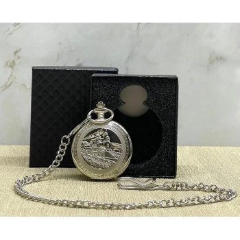 HEYF Özel Kutulu Tren Temali Gümüş Köstekli Saat Alk4675