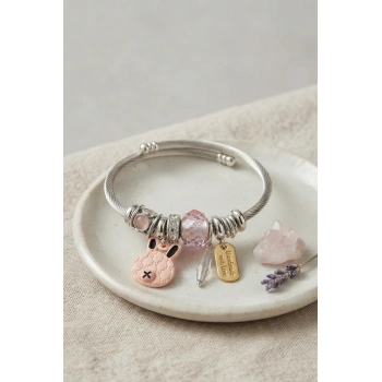 HEYF Pembe Şans Tavşanı Charmlı Bileklik