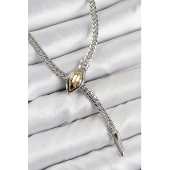 HEYF Pirinç Asansörlü Yılan Model Gümüş Renk Kadın Kolye