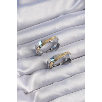 HEYF Pirinç Gold Gümüş Renkli Halka Küpe