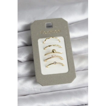 HEYF Pirinç Gold Renk 5li Yüzük Seti