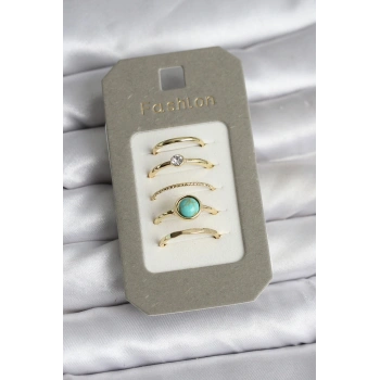 HEYF Pirinç Gold Renk 5li Yüzük Seti