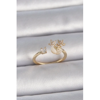 HEYF Pirinç Gold Renk Ayarlanabilir Zirkon Taşlı Yıldız Model Kadın Yüzük