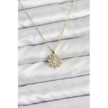 HEYF Pirinç Gold Renk Çiçek Model Kadın Kolye