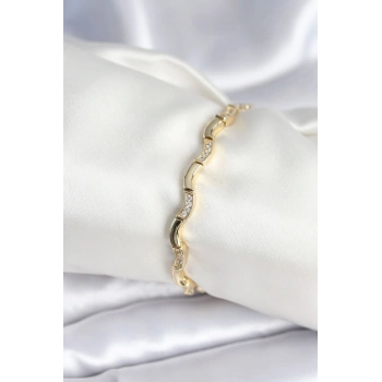 HEYF Pirinç Gold Renk Dalgalı Model Kadın Bileklik