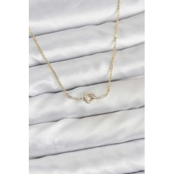 HEYF Pirinç Gold Renk Düğüm Kalp Model Kadın Kolye