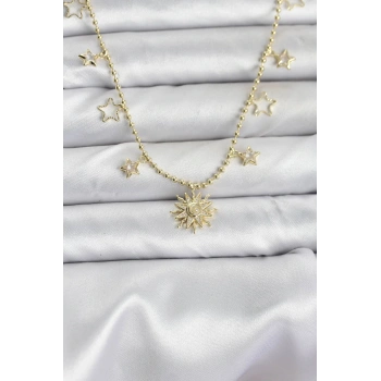 HEYF Pirinç Gold Renk Güneş Model Kadın Kolye