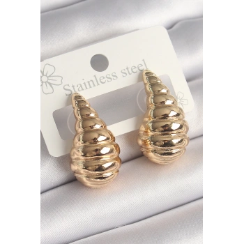 HEYF Pirinç Gold Renk İşlemeli Damla Model Kadın Küpe