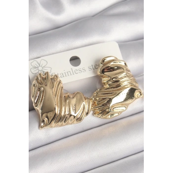 HEYF Pirinç Gold Renk İşlemeli Kalp Model Kadın Küpe