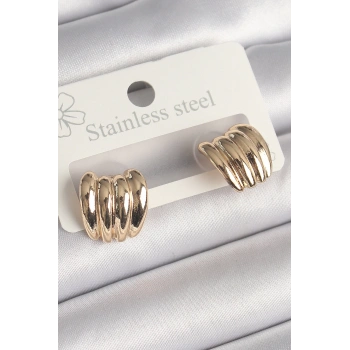 HEYF Pirinç Gold Renk İşlemeli Yarım Halka Model Kadın Küpe