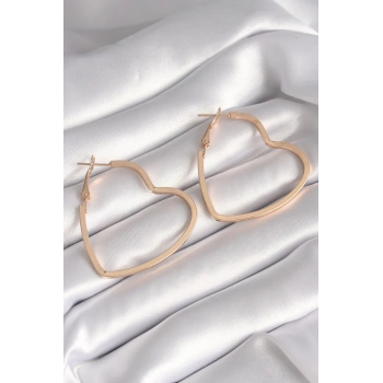 HEYF Pirinç Gold Renk Kalp Model Kadın Küpe