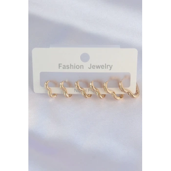 HEYF Pirinç Gold Renk Kalp Model Küpe Seti