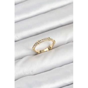 HEYF Pirinç Gold Renk Kemik Model Zirkon Taşlı Kadın Yüzük