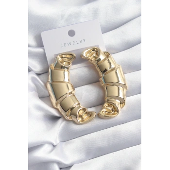 HEYF Pirinç Gold Renk Kruvasan Model Kadın Küpe