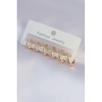 HEYF Pirinç Gold Renk Oval Küpe Seti