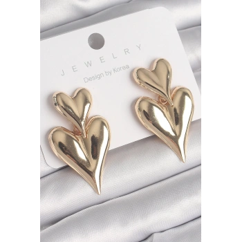 HEYF Pirinç Gold Renk Sallantı Kalp Model Kadın Küpe