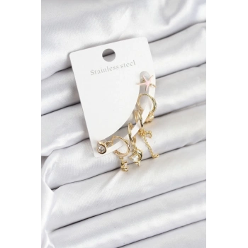 HEYF Pirinç Gold Renk Set Küpe