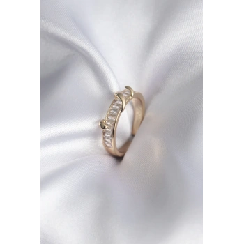 HEYF Pirinç Gold Renk Su Yolu Zirkon Taşlı Model Kadın Yüzük