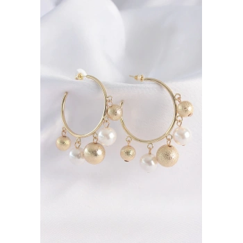 HEYF Pirinç Gold Renk Topçuk Model Halka Küpe