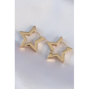 HEYF Pirinç Gold Renk Yıldız Küpe