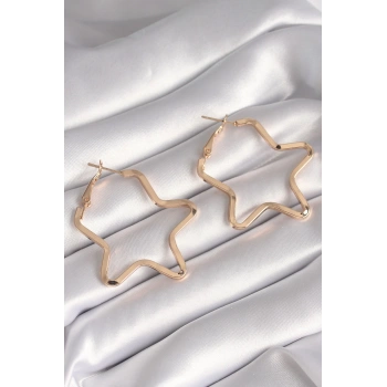 HEYF Pirinç Gold Renk Yıldız Model Kadın Küpe