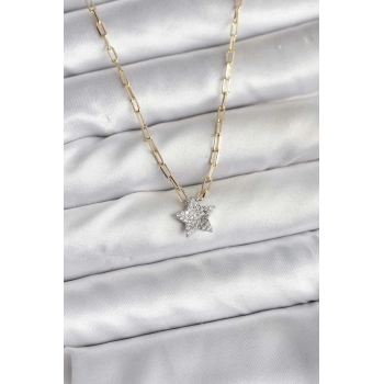 HEYF Pirinç Gold Renk Zincirli Zirkon Taşlı Minimal Yıldız Model Kadın Kolye