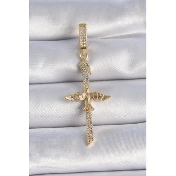 HEYF Pirinç Gold Renk Zirkon Taş Detaylı Elif Model Anka Kuşu Figür Ajda Charm