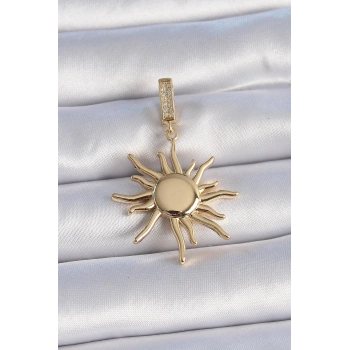 HEYF Pirinç Gold Renk Zirkon Taş Detaylı Güneş Model Ajda Charm