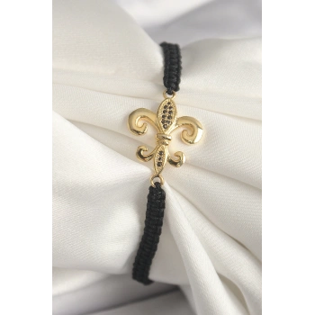 HEYF Pirinç Gold Renk Zirkon Taş İşlemeli Zambak Figür Asansörlü Makrome Model Kadın Bileklik