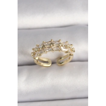 HEYF Pirinç Gold Renk Zirkon Taşlı Ayarlanabilir Yüzük