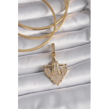 HEYF Pirinç Gold Renk Zirkon Taşlı Çapa Model Ajda Charm