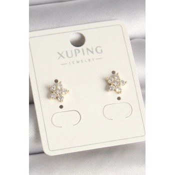 HEYF Pirinç Gold Renk Zirkon Taşlı Çiçek Model Xuping Kadın Küpe