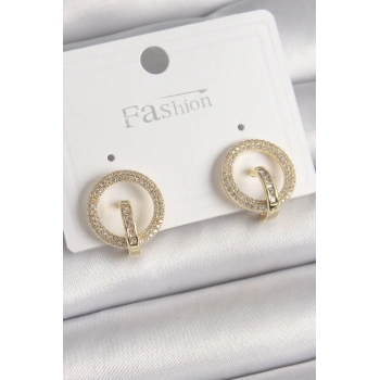 HEYF Pirinç Gold Renk Zirkon Taşlı Halka Model Kadın Küpe