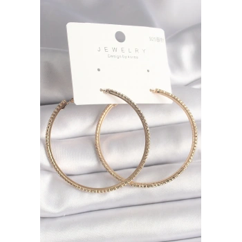 HEYF Pirinç Gold Renk Zirkon Taşlı Halka Model Kadın Küpe