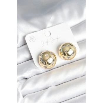 HEYF Pirinç Gold Renk Zirkon Taşlı Kadın Küpe