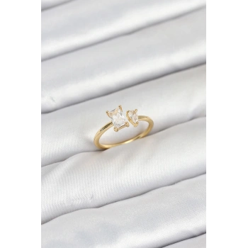 HEYF Pirinç Gold Renk Zirkon Taşlı Kadın Yüzük