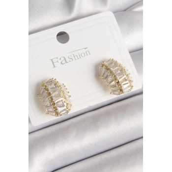 HEYF Pirinç Gold Renk Zirkon Taşlı Kaplumbağa Kabuğu Model Kadın Küpe