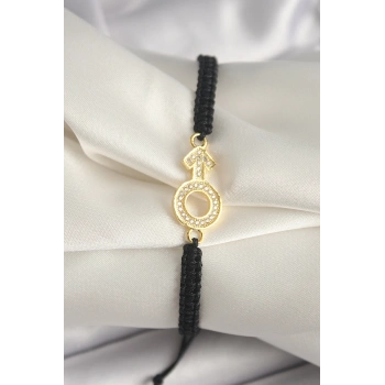 HEYF Pirinç Gold Renk Zirkon Taşlı Mars Figür Asansörlü Makrome Model Kadın Bileklik