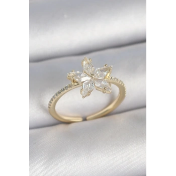 HEYF Pirinç Gold Renk Zirkon Taşlı Yıldız Model Ayarlanabilir Kadın Yüzük